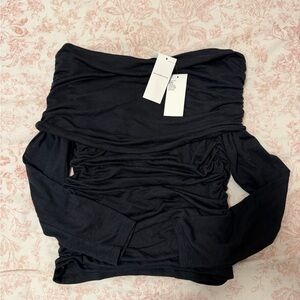 Abercrombie & Fitch Black Off-Shoulder Ruched Top